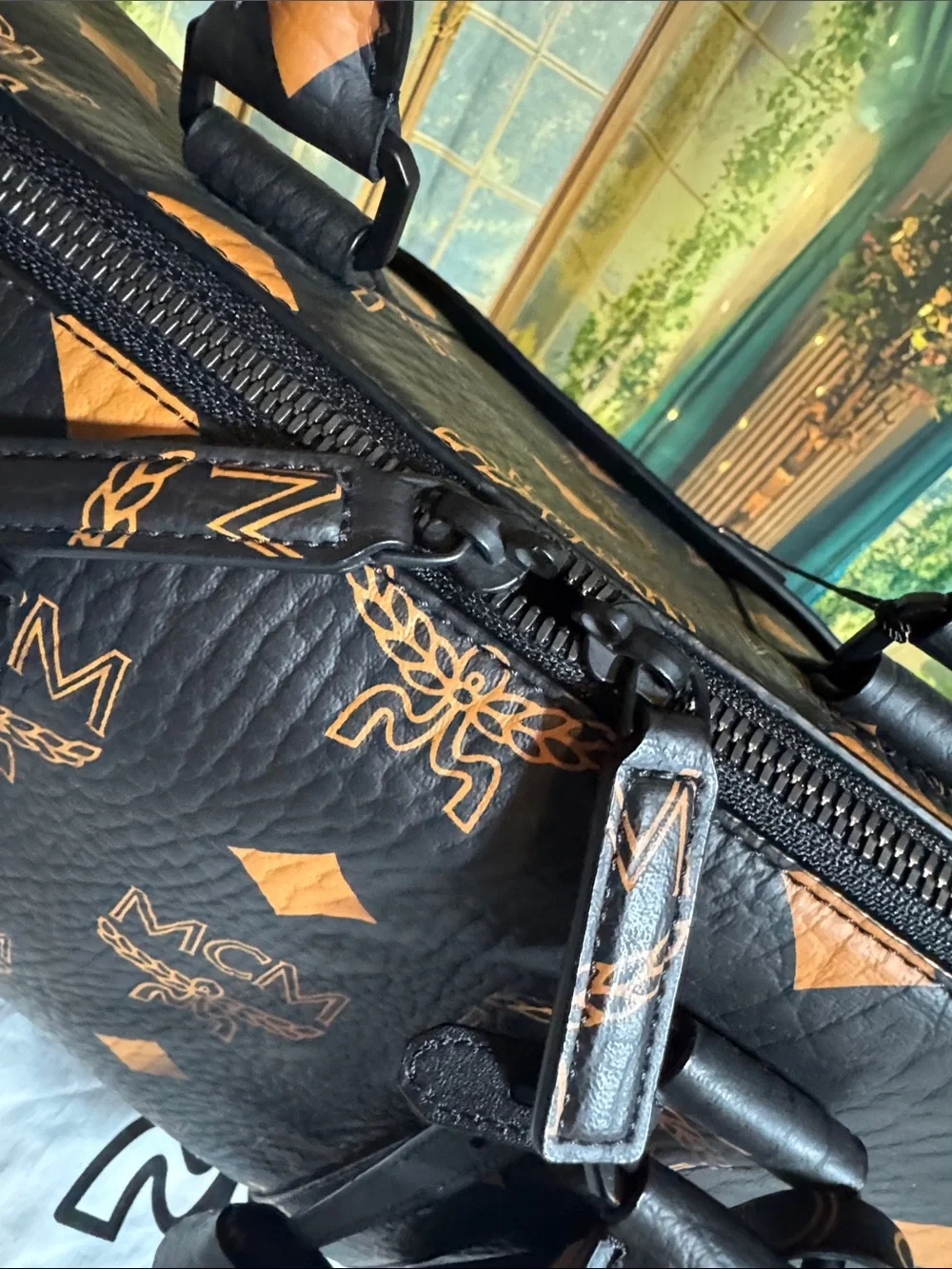 MCM Black Visetos Boston Duffel with Cognac Logo Ottomar Weekender